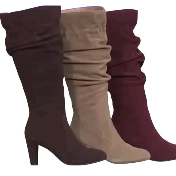 Hot In Hollywood NIB Moss Green Suede Scrunch Knee High Boots Size 10M - Picture 10 of 10